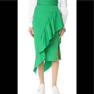 Milly Cascade side ruffle tie midi skirt